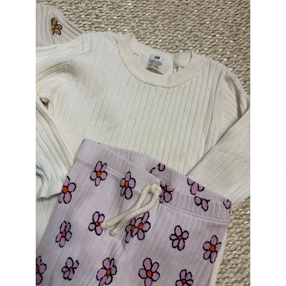 HM Zara Toddler Girls 2T Ribbed Clothing Lot Floral Jumpsuit neutral Cottagecore
